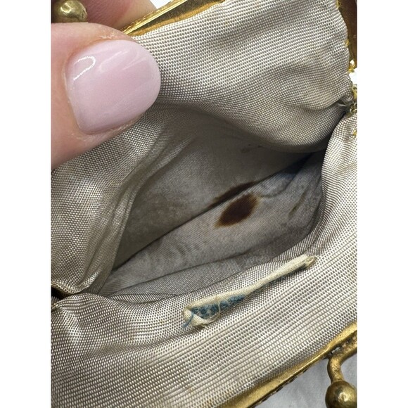 Antique Edwardian 1900s French Steel Mesh Purse Art Nouveau Silver Gold Tone - Picture 9 of 11